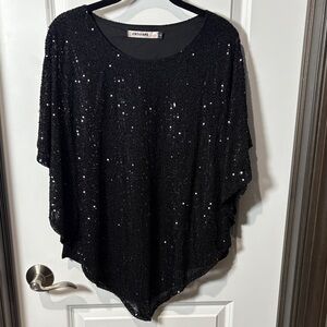 Origami Black Sequin Blouse - NWOT